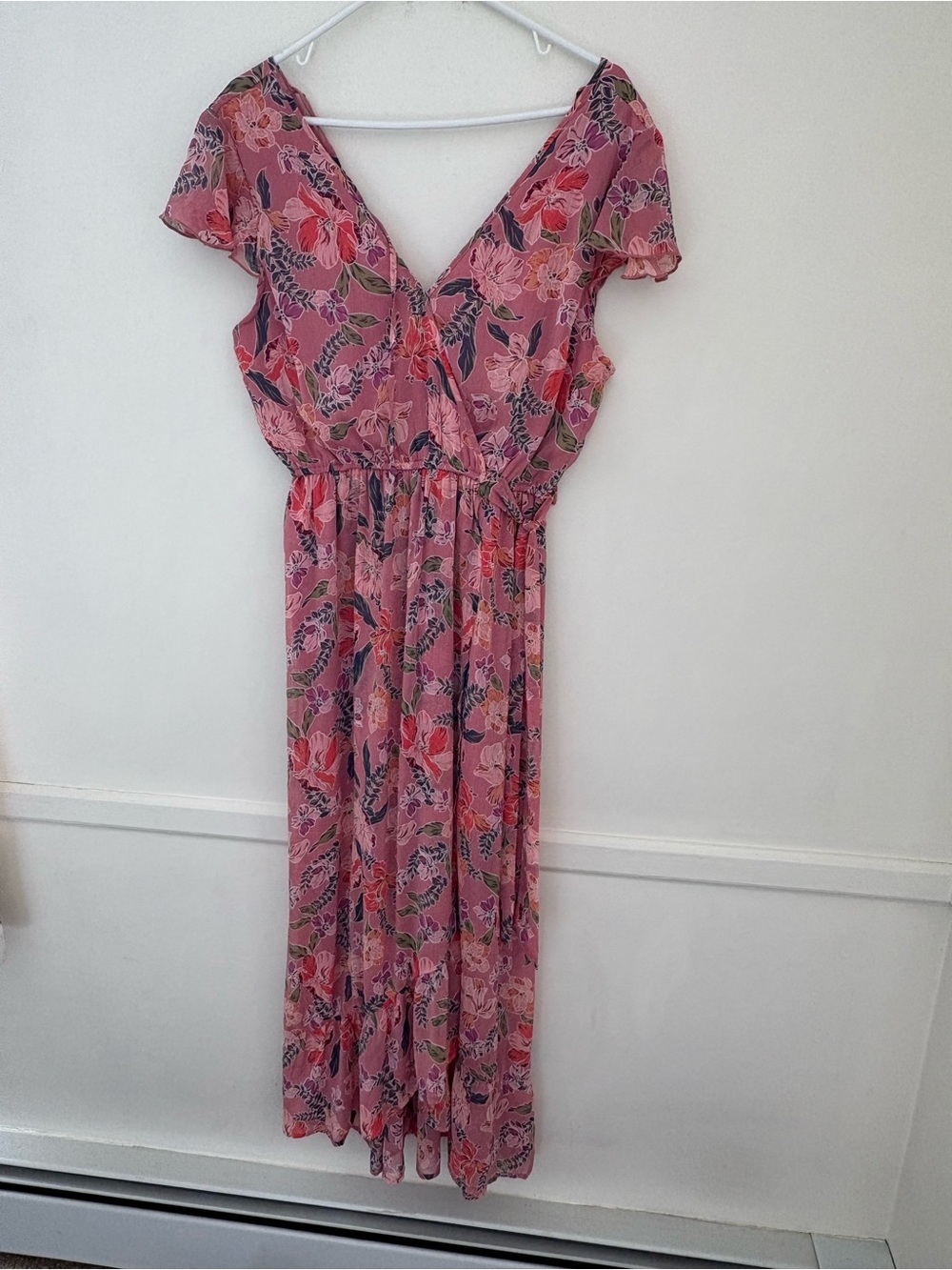 Band of Gypsies boho pink floral maxi dress size L